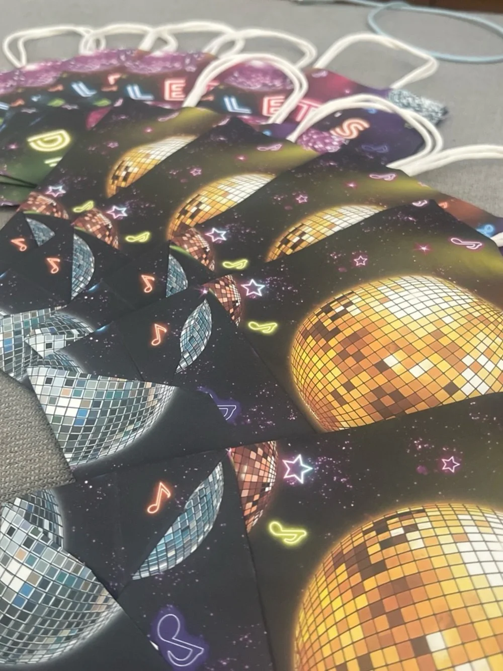 Neon Disco Ball Treat Bags with Handles –  Birthday Favor 10 Bags